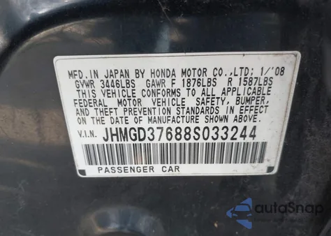 2008 Honda Fit Sport z USA, uszkodzony, nr VIN JHMGD37688S033244